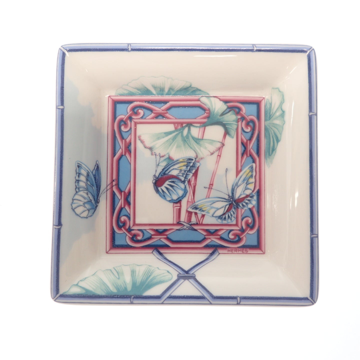 Good condition◆Hermès mini square plate butterfly pattern blue Hermès [AFB55] 