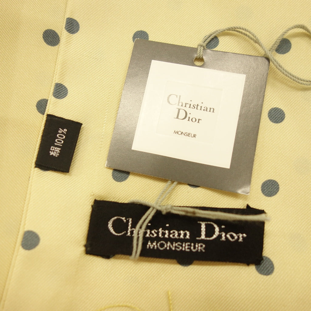 美品◆クリスチャンディオール シルクスカーフ ドット柄 水玉 フリンジ 黄色 Christian Dior【AFI21】