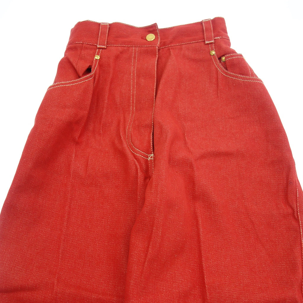 Good Condition◆Hermes Tuck Pants Gold Button Serie Ladies Red 40 HERMES [AFB24] 