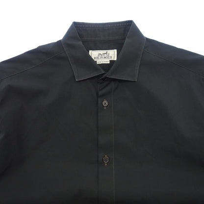 Used ◆Hermes long sleeve shirt serie button men's black 39 HERMES [AFB11] 