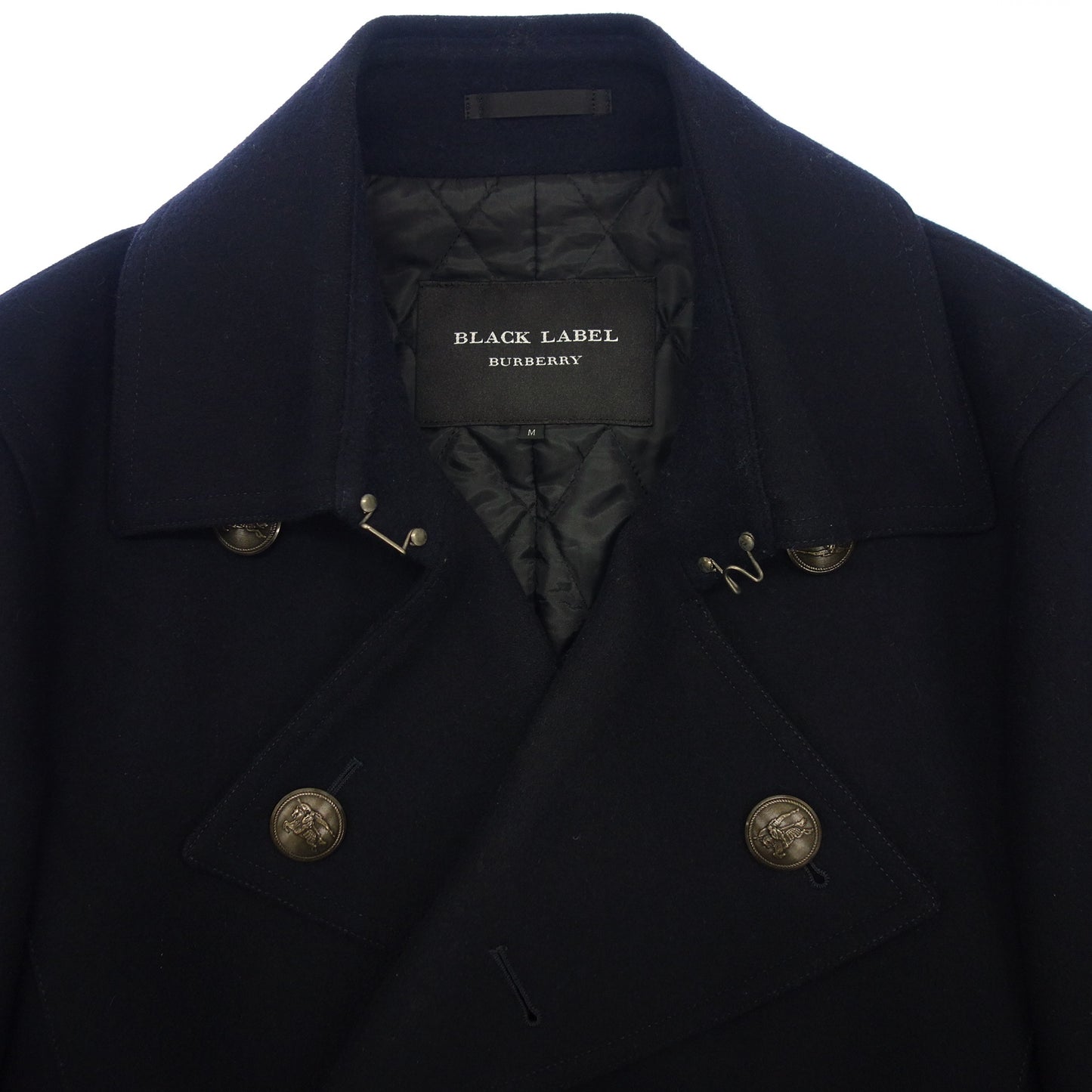 Good Condition◆Burberry Black Label Melton Filled Coat Silver Button D1B61-806-29 Men's Size M Navy BURBERRY BLACK LABEL [AFA16] 