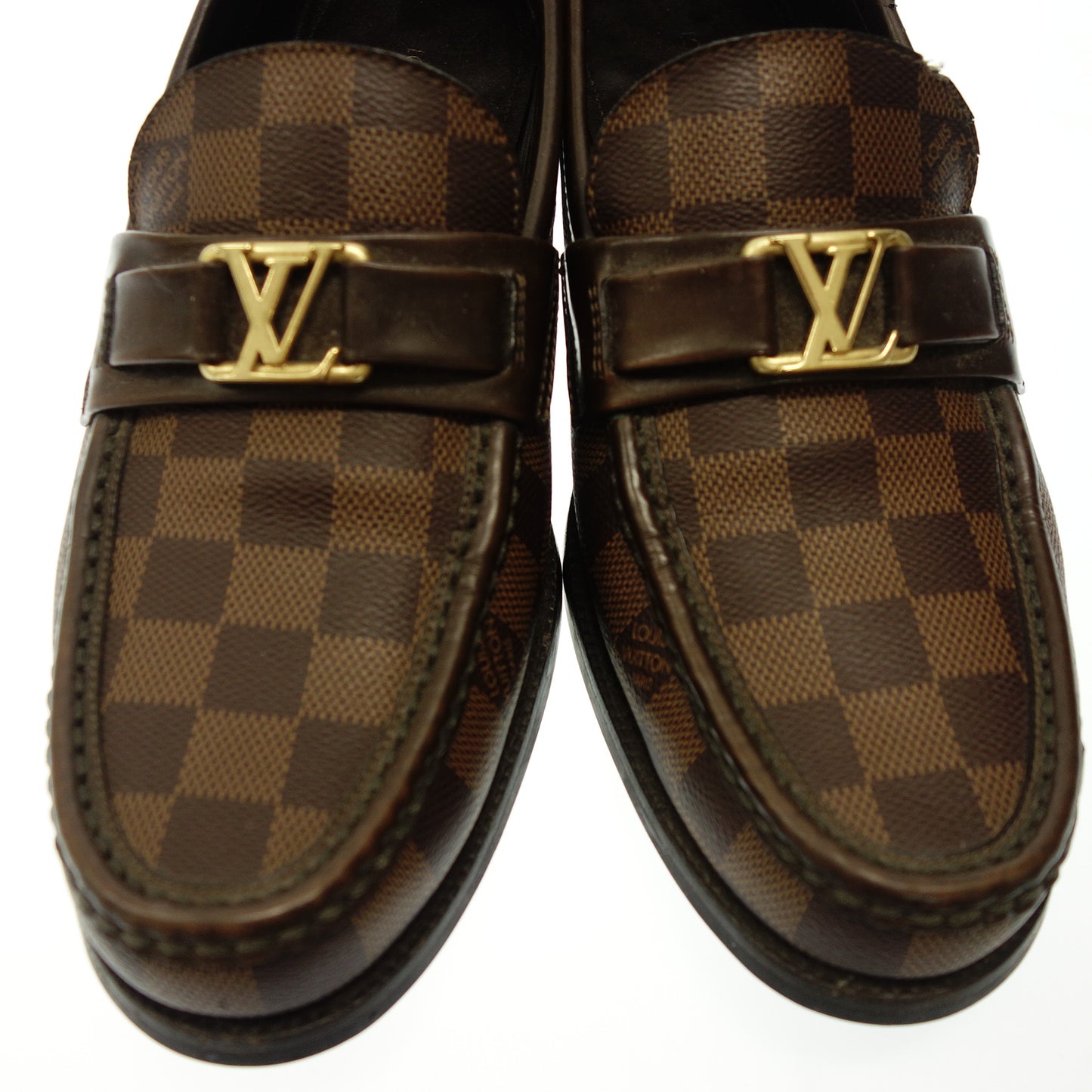 中古◆ルイヴィトン レザーローファー ダミエ メジャーライン ロゴ金具 FA0179 メンズ 6.5 茶系 LOUIS VUITTON【AFC48】