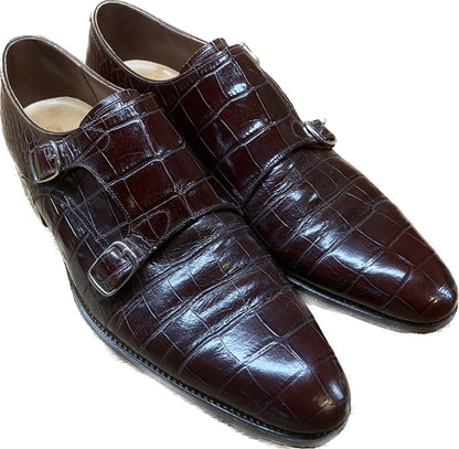 美品◆トレーディングポスト レザーシューズ ダブルモンク クロコ型押し 赤茶系 7 Trading Post