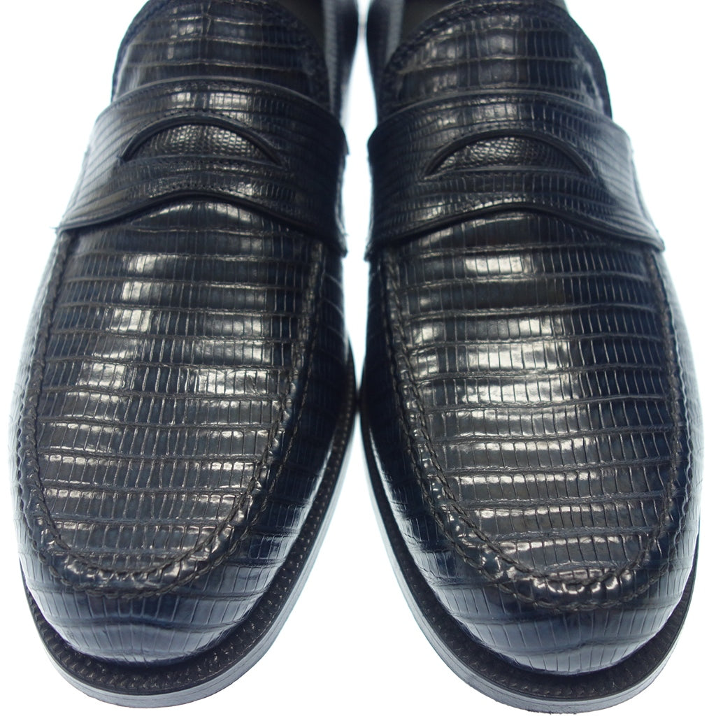 未使用 ◆ Fratelli Giacometti FG123 硬币乐福鞋鬣蜥男式 41 码海军蓝带盒 F.lli Giacometti [LA] 