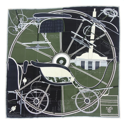 Hermes Carre 90 Scarf Project de Voiture Blueprint Silk Green HERMES [AFI20] [Used] 