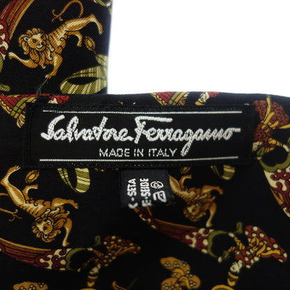 状况良好◆Salvatore Ferragamo 披肩丝绸黑色多图案 Salvatore Ferragamo [AFI21] 