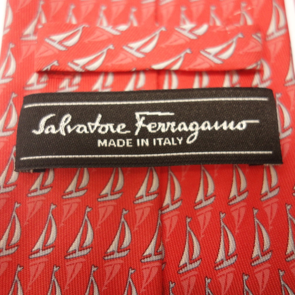 状况非常好 ◆Salvatore Ferragamo 领带游艇图案红色 Salvatore Ferragamo [AFI20] 