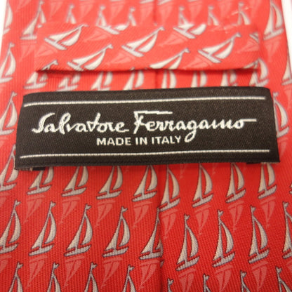 極美品◆サルバトーレ フェラガモ ネクタイ ヨット柄 赤 Salvatore Ferragamo【AFI20】