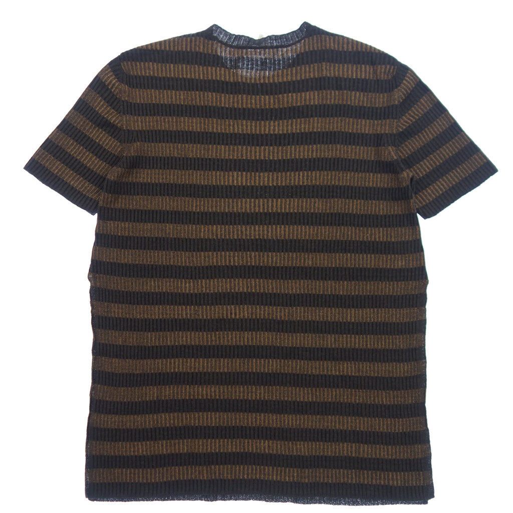 Very good condition◆LOEWE Short sleeve knit tops linen border slit men's S  brown LOEWE [AFB10]