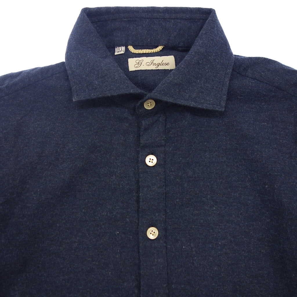 Good Condition◆The Inglese Capri Shirt Long Sleeve Cotton Navy Men's Size 37 G.Inglese [AFB4] 