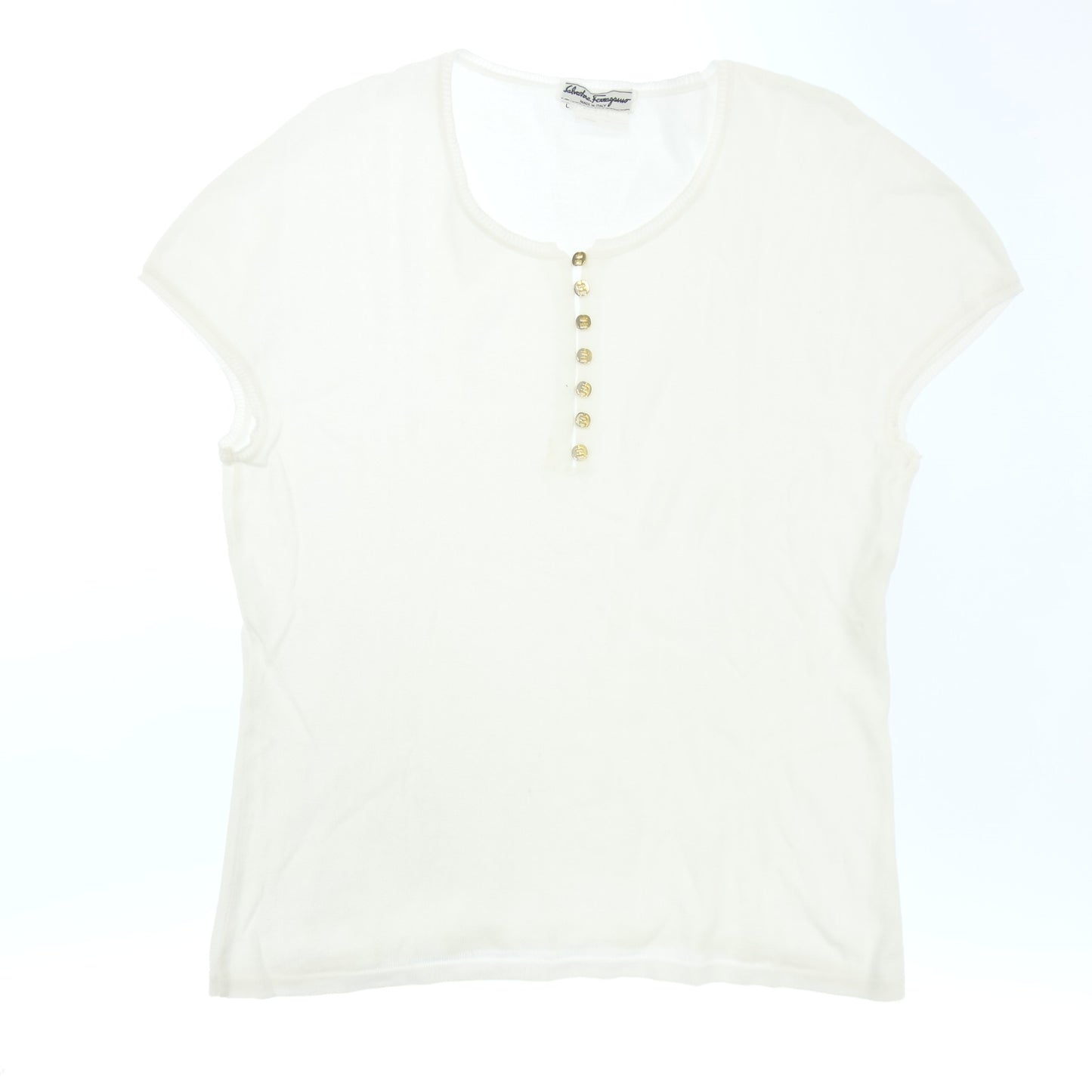 Salvatore Ferragamo Knit Tops Rose Button Women's L White Salvatore Ferragamo [AFB31] [Used] 