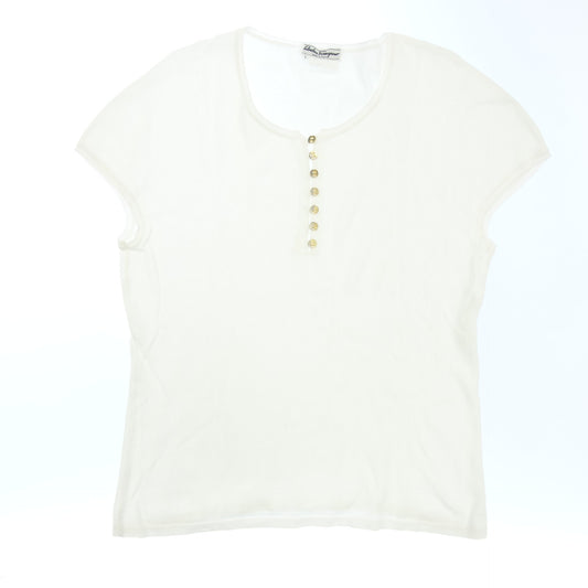 Salvatore Ferragamo Knit Tops Rose Button Women's L White Salvatore Ferragamo [AFB31] [Used] 