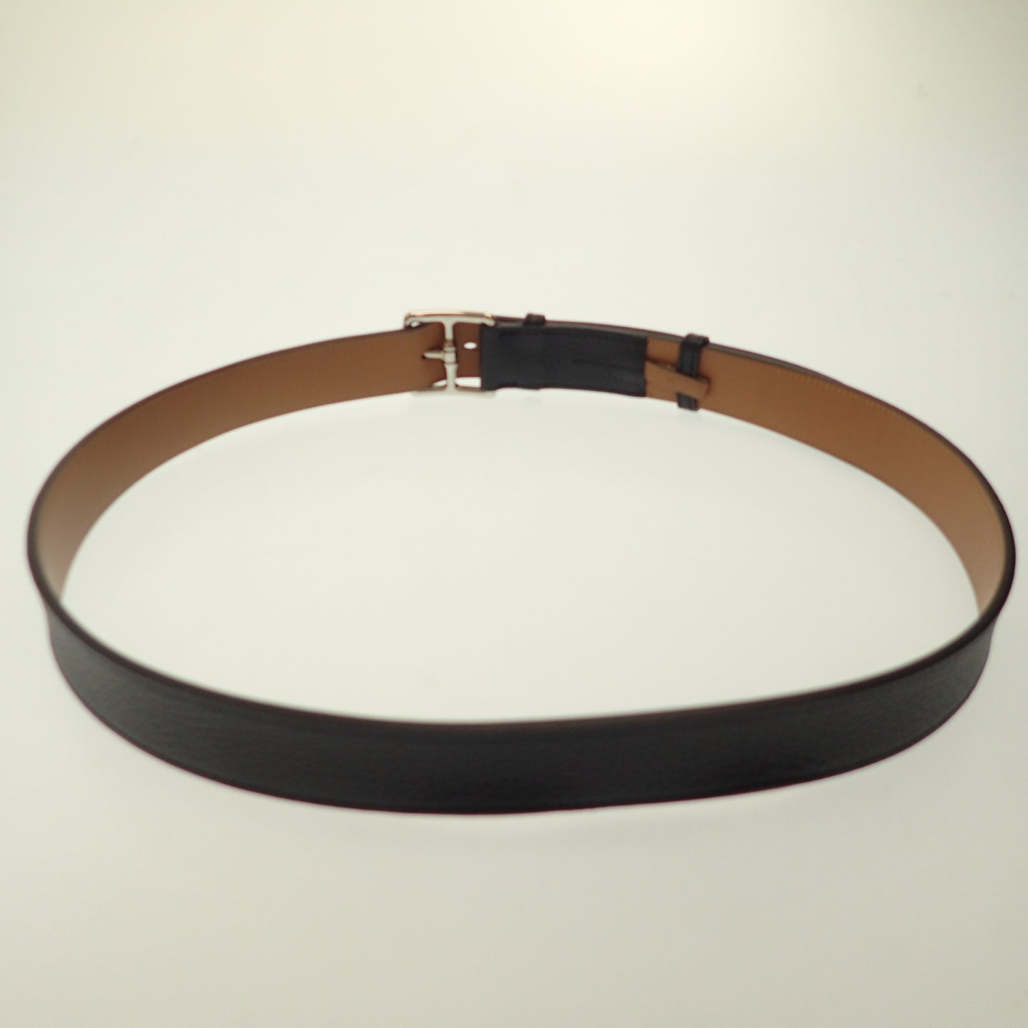 Used ◆Hermes Leather Belt Etrivière Silver Hardware □R Engraved Made in 2014 HERMES [AFI18] 