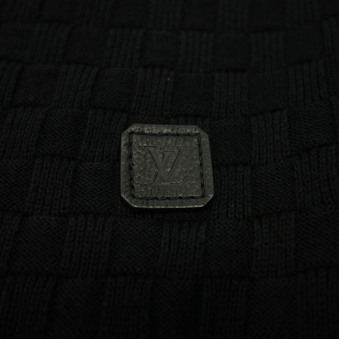 Used ◆Louis Vuitton Knit Jacket Zip Up Damier LV Leather Patch HBN46WF99 Size XS Men's Black LOUIS VUITTON [AFB30] 