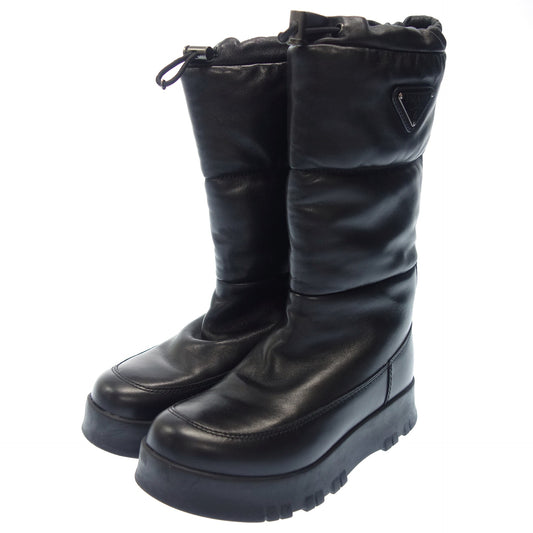 Prada leather snow boots triangular plate ladies size 35 black PRADA [AFC16] [Used] 