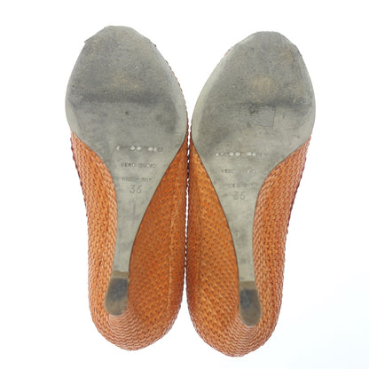 Good condition ◆ Sergio Rossi sandals pumps mesh leather wedge sole ladies size 36 orange sergio rossi [AFD7] 