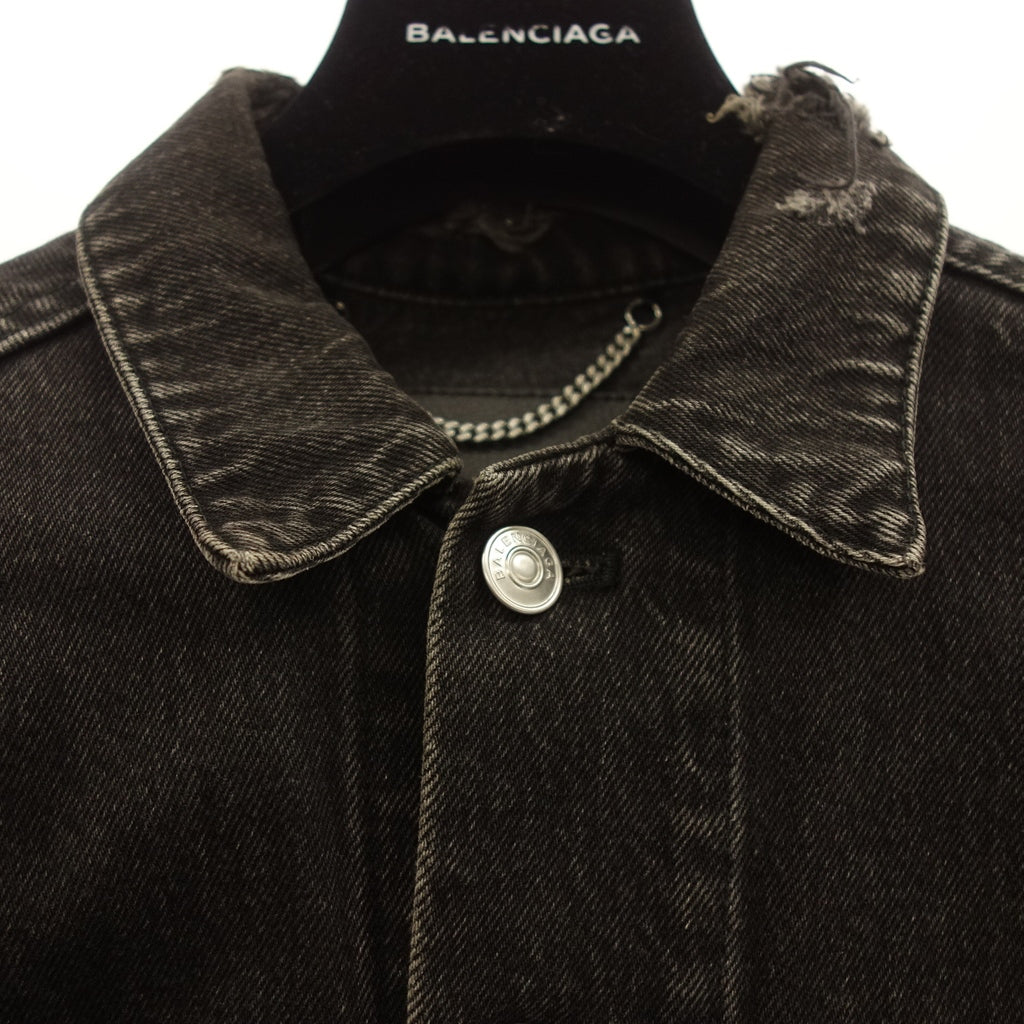 与全新一样 ◆ Balenciaga 牛仔夹克 领子碰撞损坏处理 487343 17AW 黑色 44 码 男士 BALENCIAGA [AFA21] 