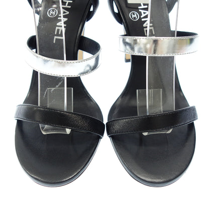 非常漂亮的商品◆CHANEL 皮革凉鞋 Camellia Cocomark 女士尺寸 37 黑银 CHANEL [AFC32] 