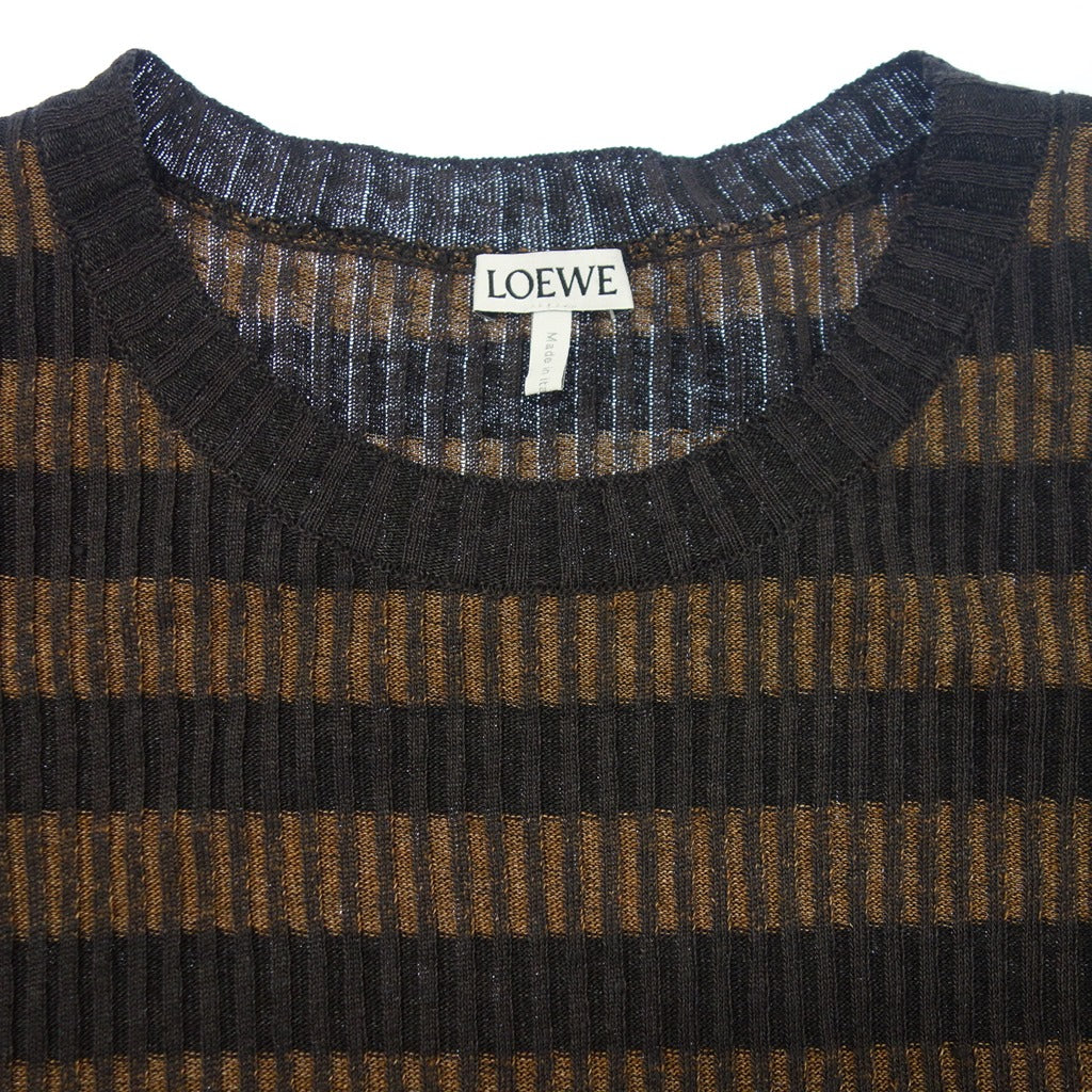 Very good condition◆LOEWE Short sleeve knit tops linen border slit men's S  brown LOEWE [AFB10]