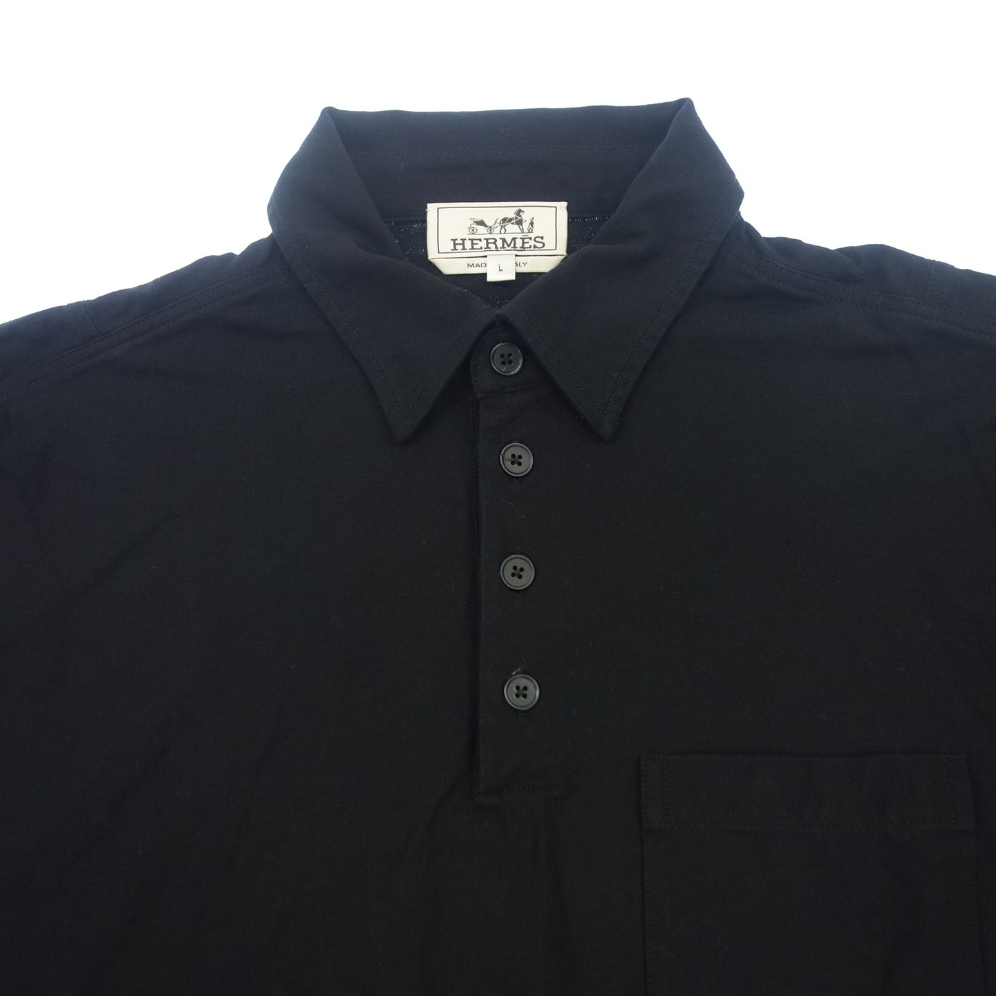 Good Condition◆Hermes Short Sleeve Polo Shirt Stretch Material Men's Black Size L HERMES [AFB23] 