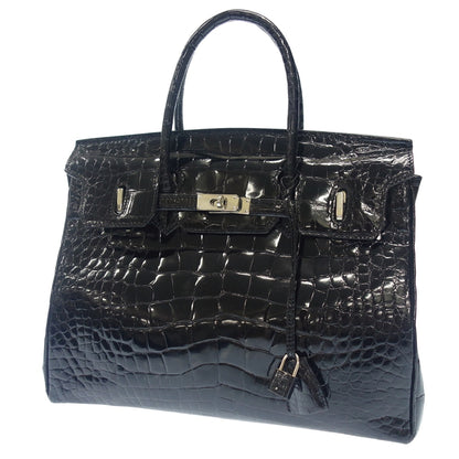 Very good condition ◆ STILE Emme Gi Erre handbag Kelly type crocodile black silver metal fittings shiny padlock and key included STILE Emme Gi Erre [AFE9] 