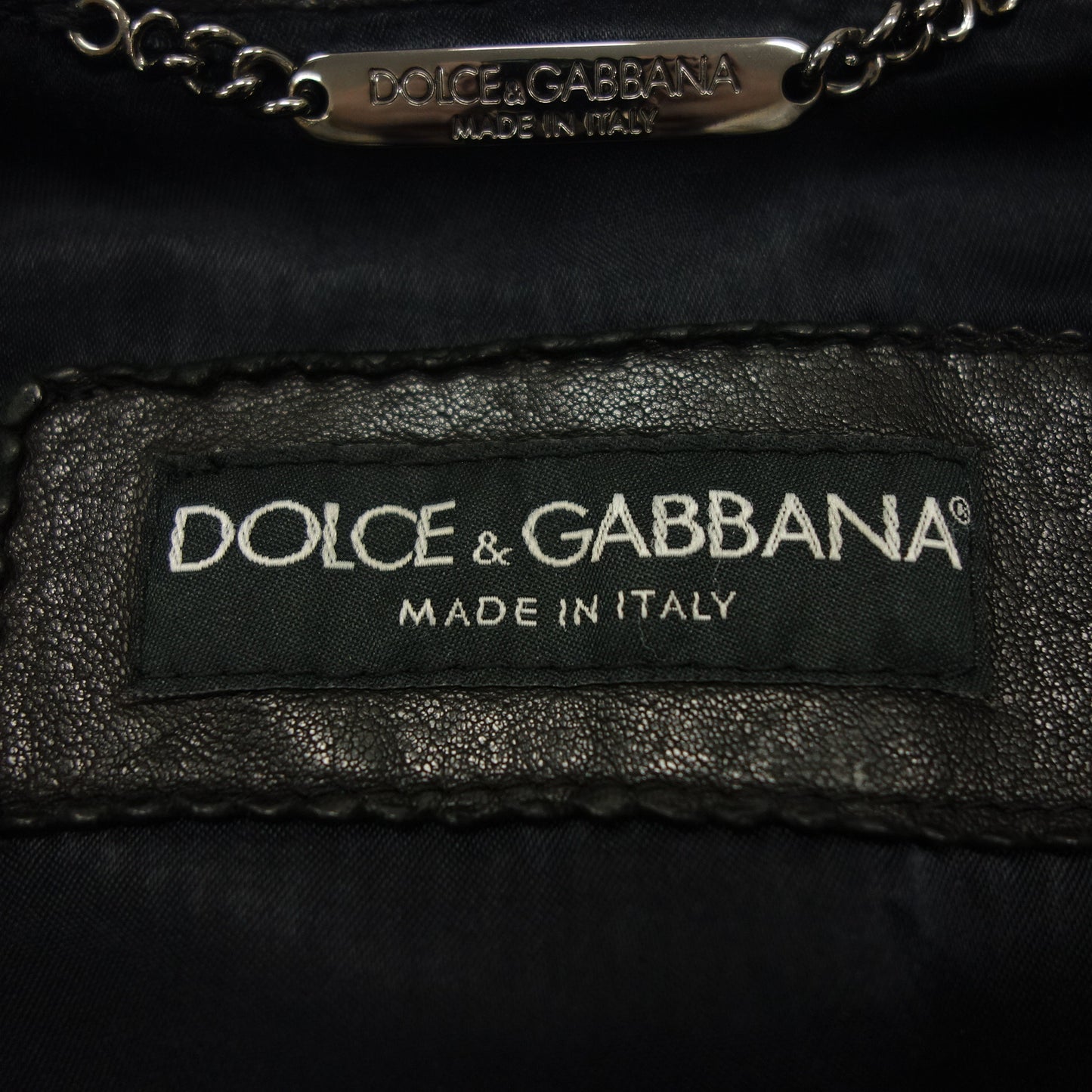 中古◆ドルチェ&ガッバーナ レザージャケット ジップアップ ラムスキン メンズ ブラック系 サイズ44 DOLCE&GABBANA【AFG1】