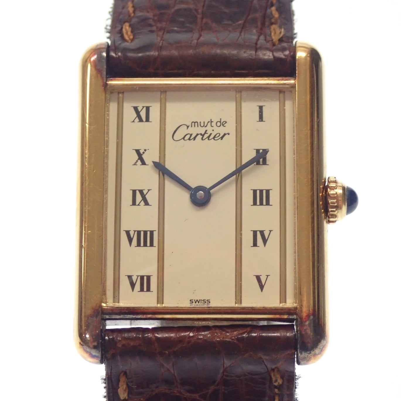 カルティエ 腕時計 マストタンク ヴェルメイユ クォーツ 文字盤白 ゴールド×茶 Cartier【AFI12】【中古】