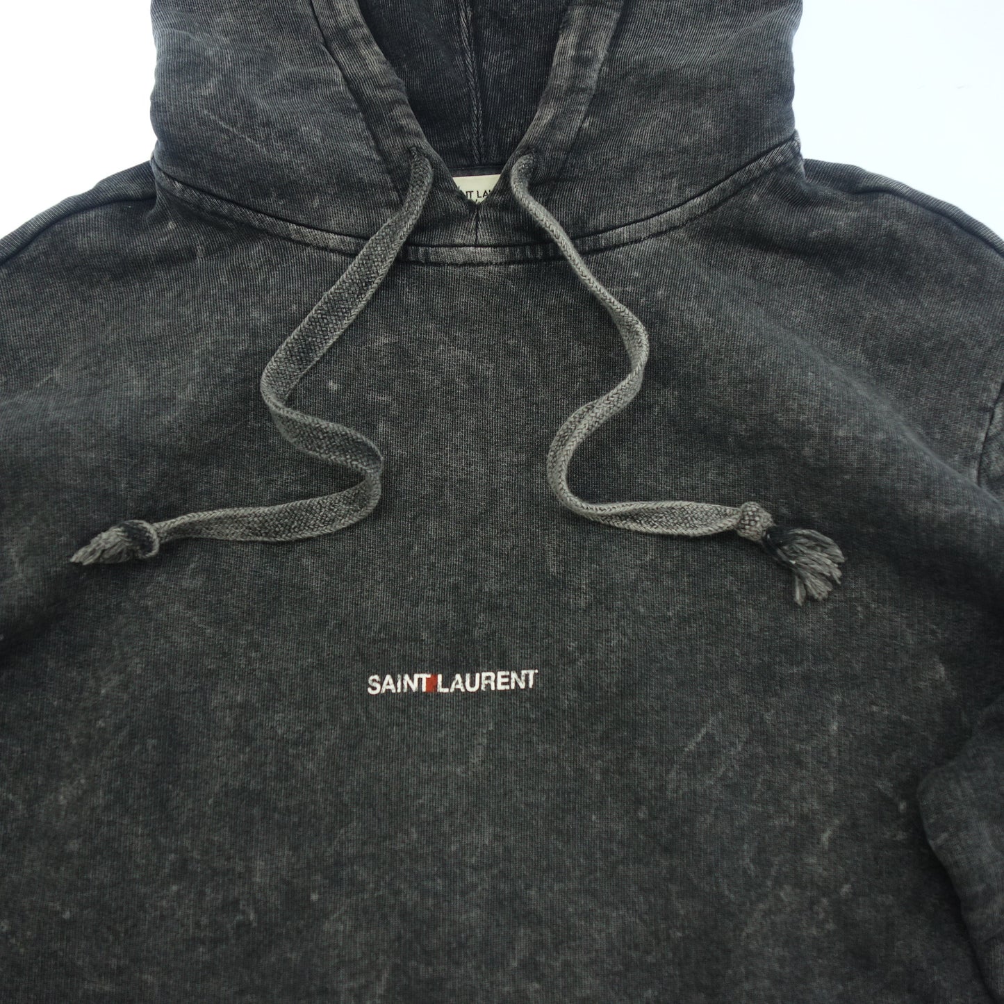 サンローランパリ プルオーバーパーカー スクエアロゴ ダメージ加工 500648 メンズ グレー XS SAINT LAURENT【AFB40】【中古】