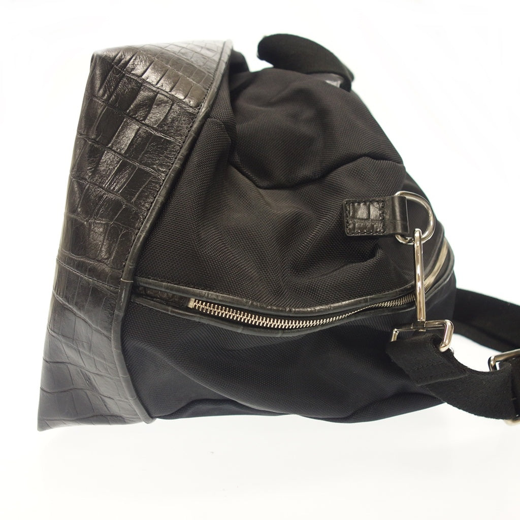 Used ◆Giorgio Armani Boston bag nylon x cow leather combination croco style embossed black GIORGIO ARMANI [AFE8] 