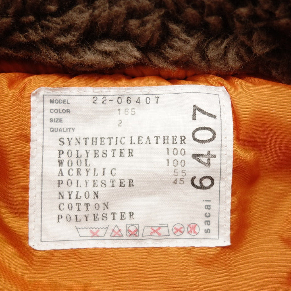 品相良好◆Sacai 22AW 人造羊毛皮尼龙斜纹外套女式卡其色 2 号 22-06407 sacai [AFG1] 