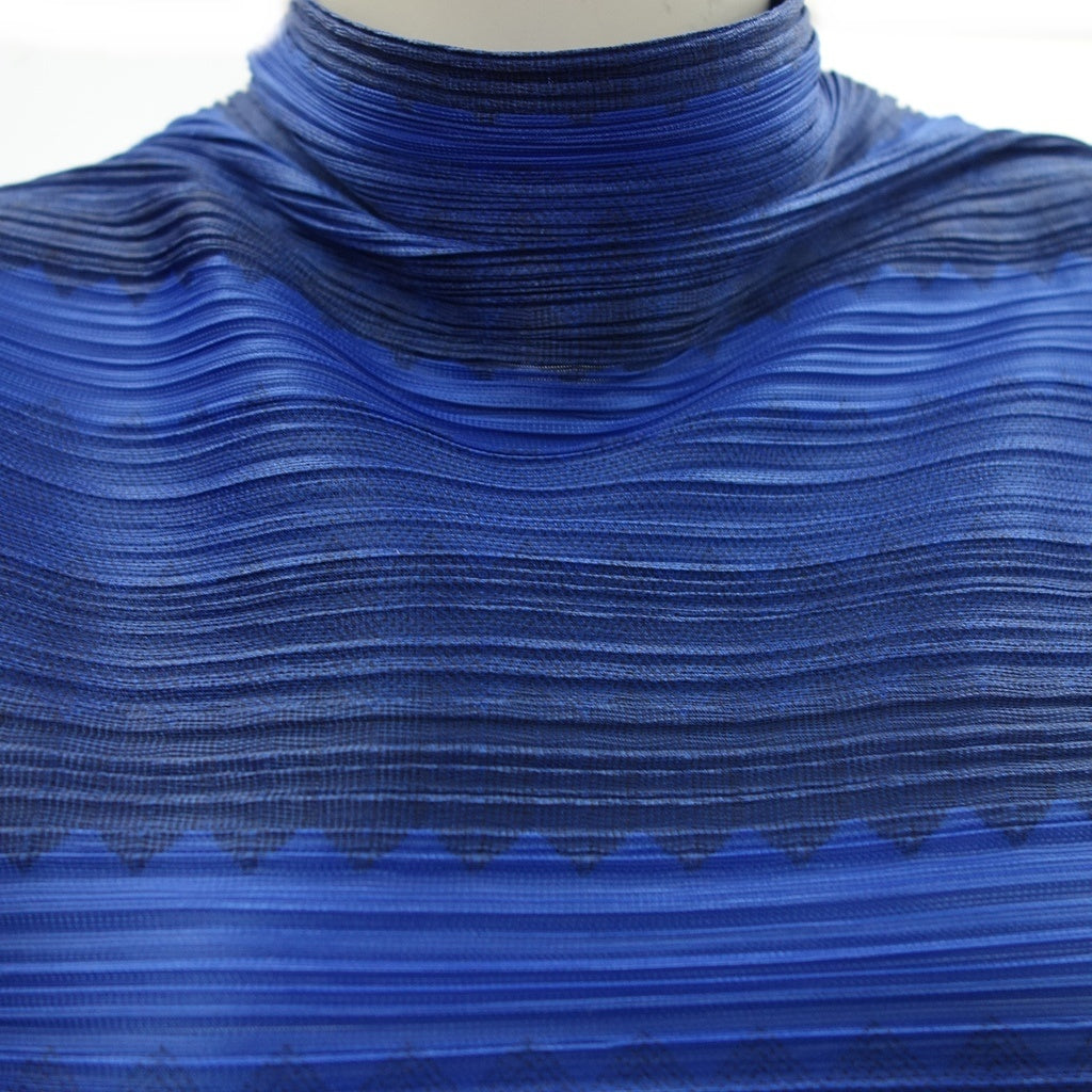 状况良好 ◆ Pleats Please Issey Miyake Cut and Sew 高领无袖 PP33JK652 女式蓝色 3 号 PLEATS PLEASE ISSEY MIYAKE [AFB33] 