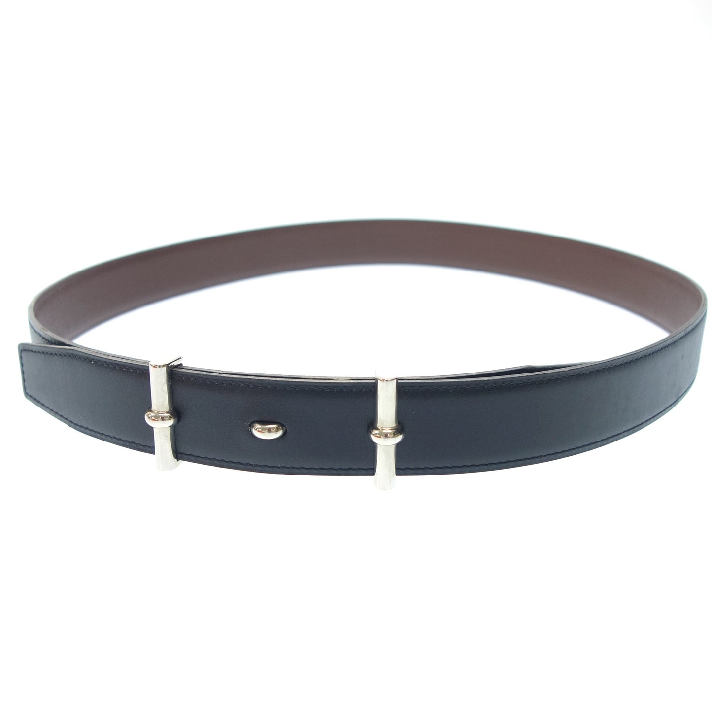 Hermes leather belt silver hardware □B carved size 90 black with box HERMES [AFI23] [Used] 