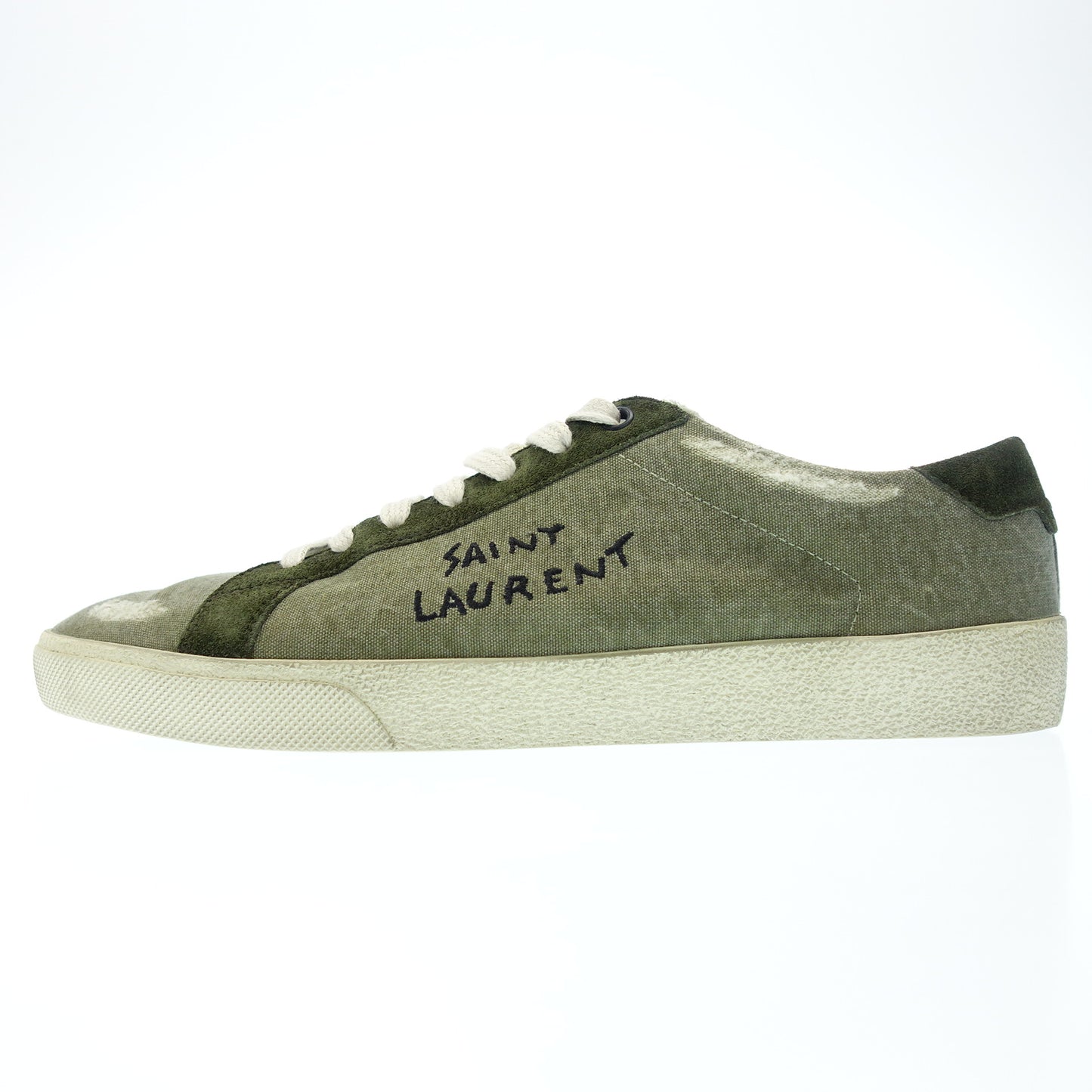 Saint Laurent lace-up sneakers canvas logo embroidery men's 43 green SAINT LAURENT [AFD5] [Used] 