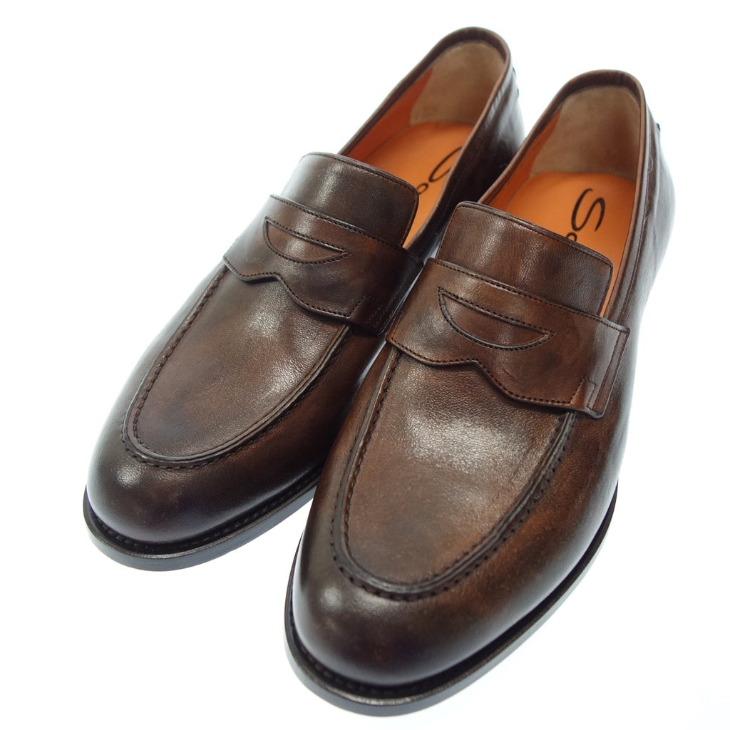 未使用 ◆ Santoni 皮鞋零钱乐福鞋男士棕色 5.5 码 Santoni [LA] 