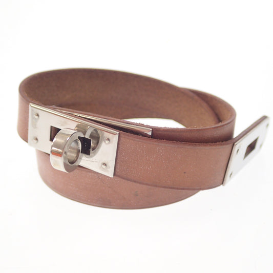 Hermes leather bracelet choker silver hardware brown with box HERMES [AFI18] [Used] 
