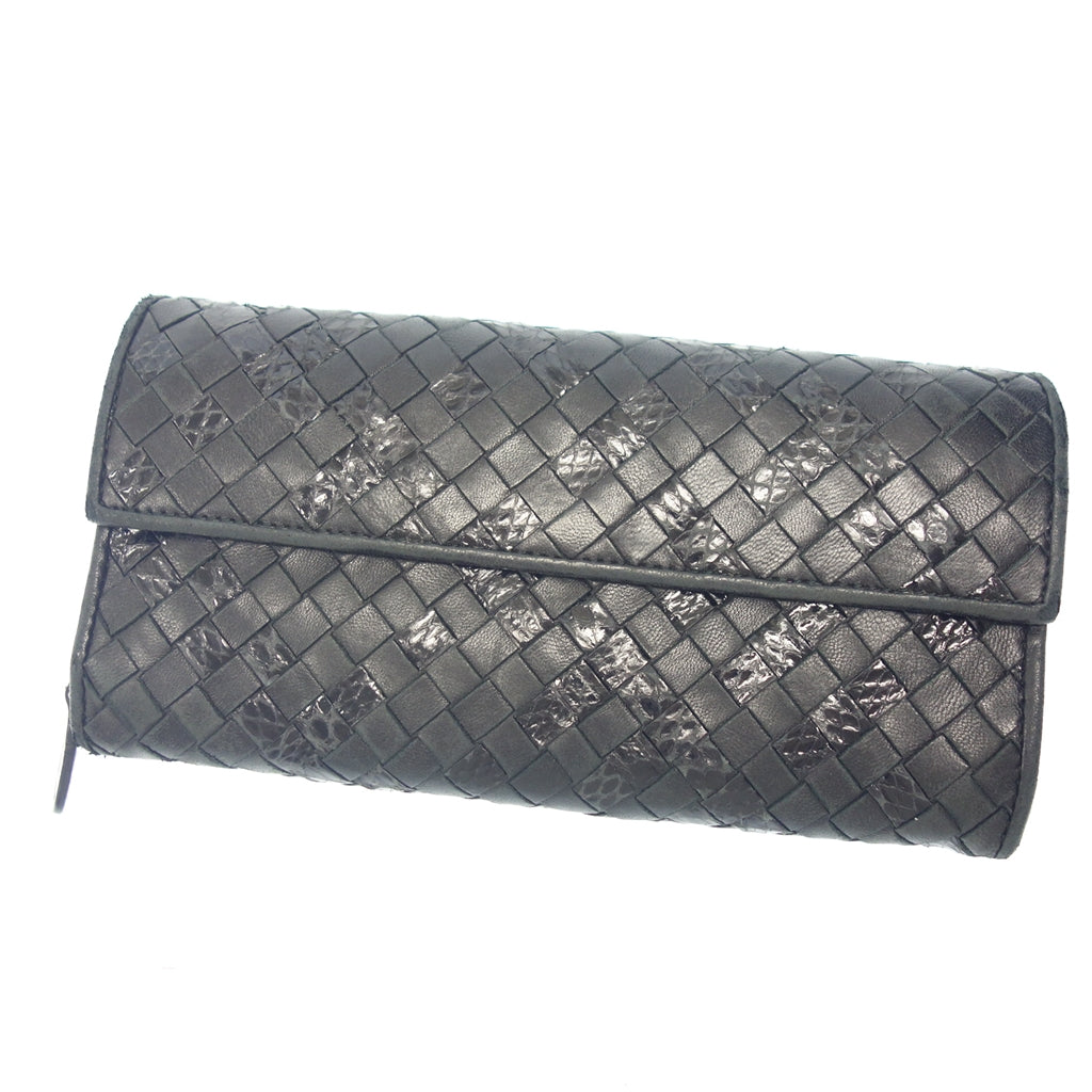 Used ◆ Bottega Veneta long wallet round zip intrecciato leather black BOTTEGAVENETA [AFI18] 