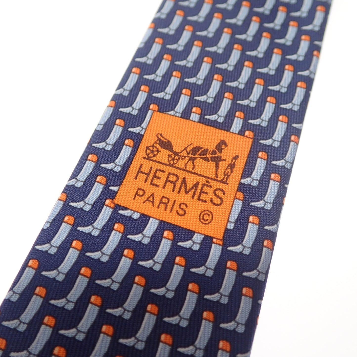 Like new ◆Hermes necktie, all over pattern, 100% silk, navy, with box HERMES [AFI18] 