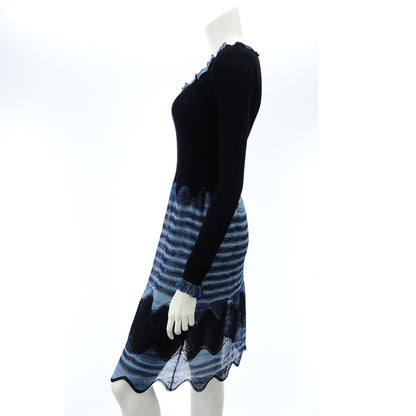 CHANEL Knit Dress Ruffles Here Mark 02A Women's Black/Blue 36 CHANEL [AFB10] [Used] 