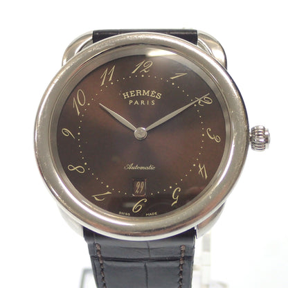 中古◆エルメス 腕時計 自動巻き アルソー デイト AR7.710 文字盤茶系 レザーベルト HERMES【AFI8】