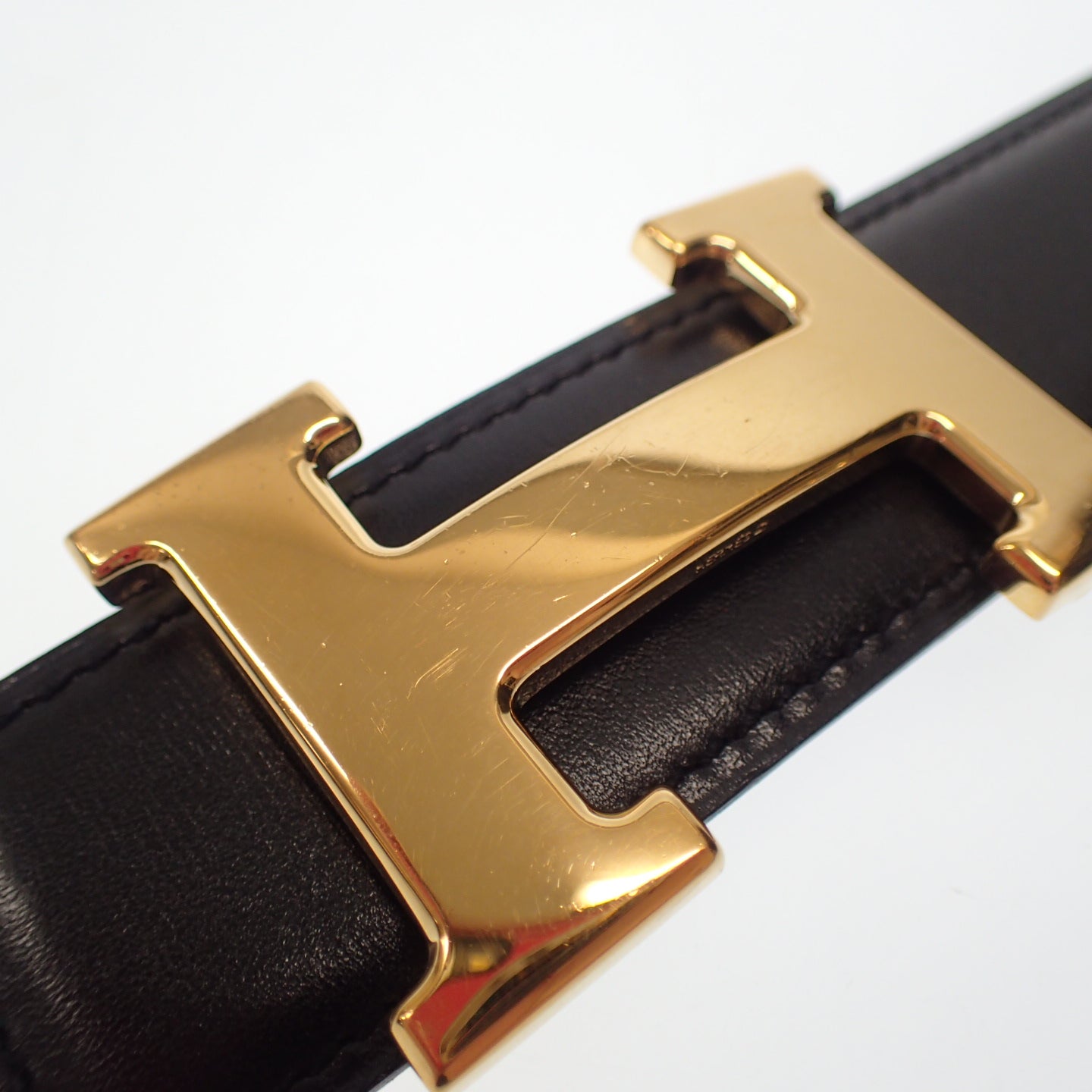 Hermes leather belt H metal fittings Gold metal fittings □B engraved HERMES [AFI10] [Used] 