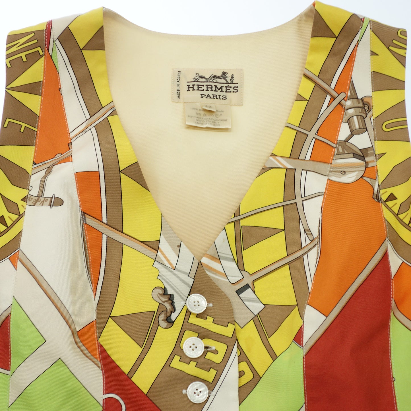 Used ◆Hermes vest silk scarf pattern size 42 ladies orange HERMES [AFB28] 