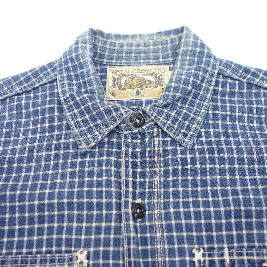 Used ◆Freewheelers long sleeve shirt Neal Cassady mini check men's size 14 Blue FREEWHEELERS NEAL CASSADY RAIL ROAD [AFB29] 