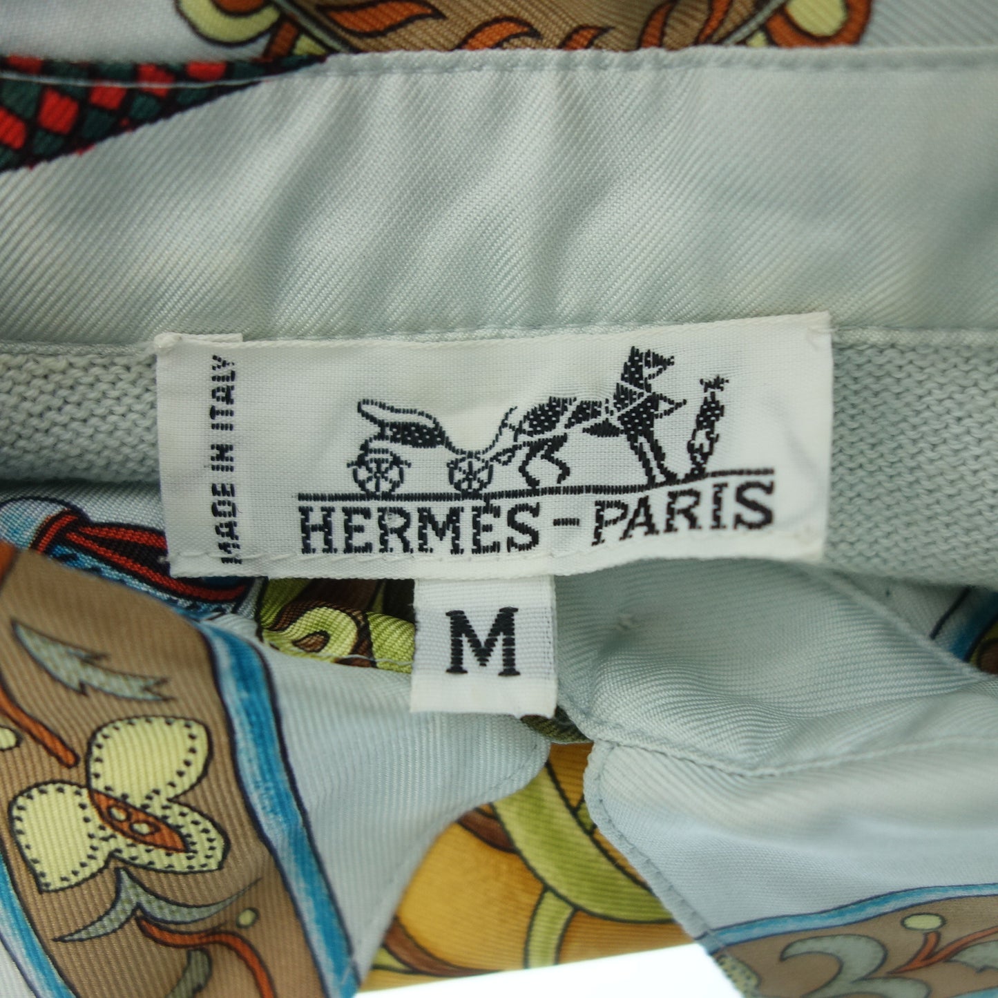 エルメス シルクシャツ スカーフ柄 ニット切替 レディース ライトブルー M HERMES【AFB46】【中古】