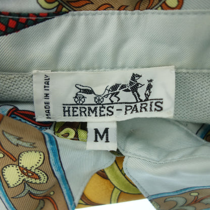 エルメス シルクシャツ スカーフ柄 ニット切替 レディース ライトブルー M HERMES【AFB46】【中古】