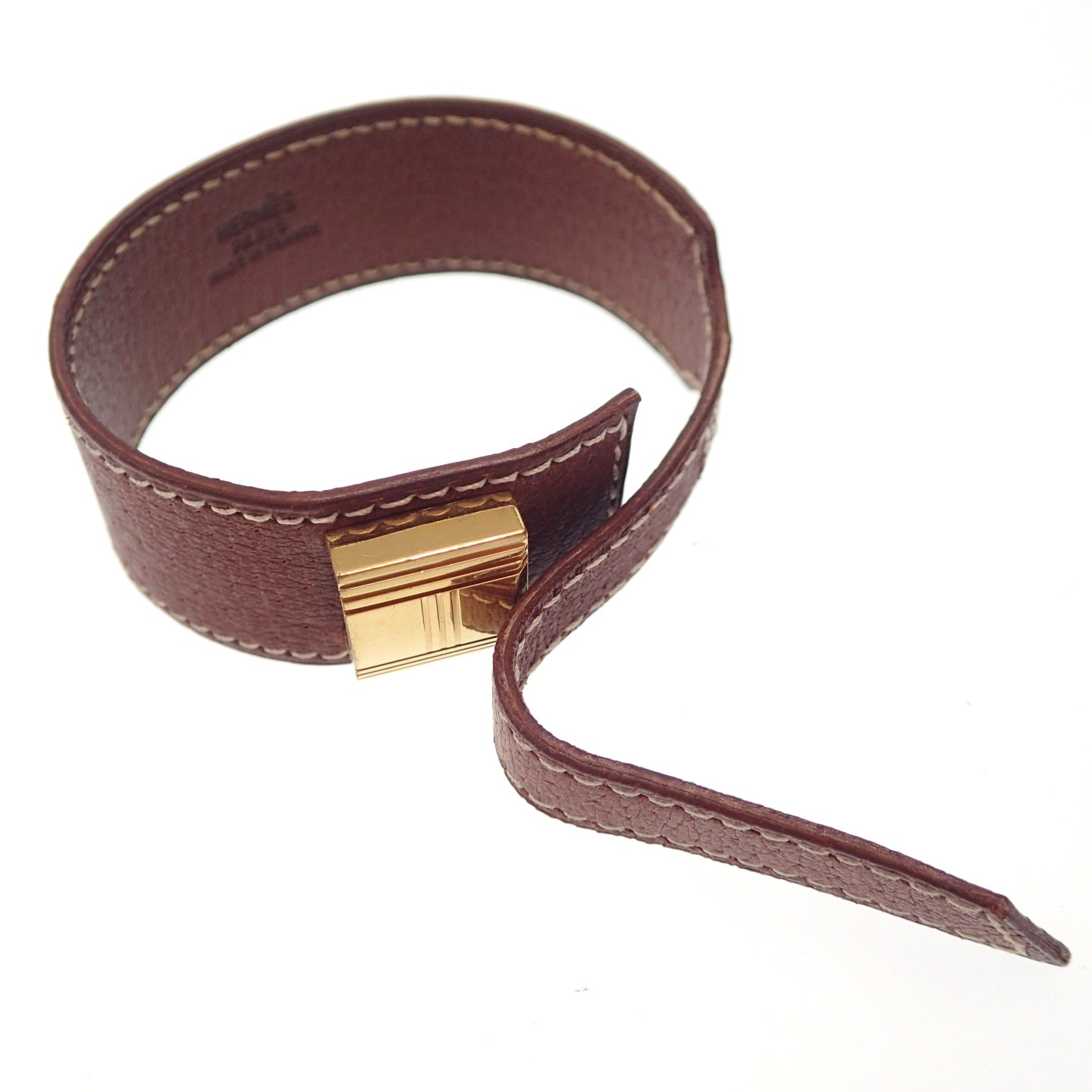 Good condition◆Hermes bracelet Artemis leather gold hardware □E carved M size brown HERMES [AFI12] 