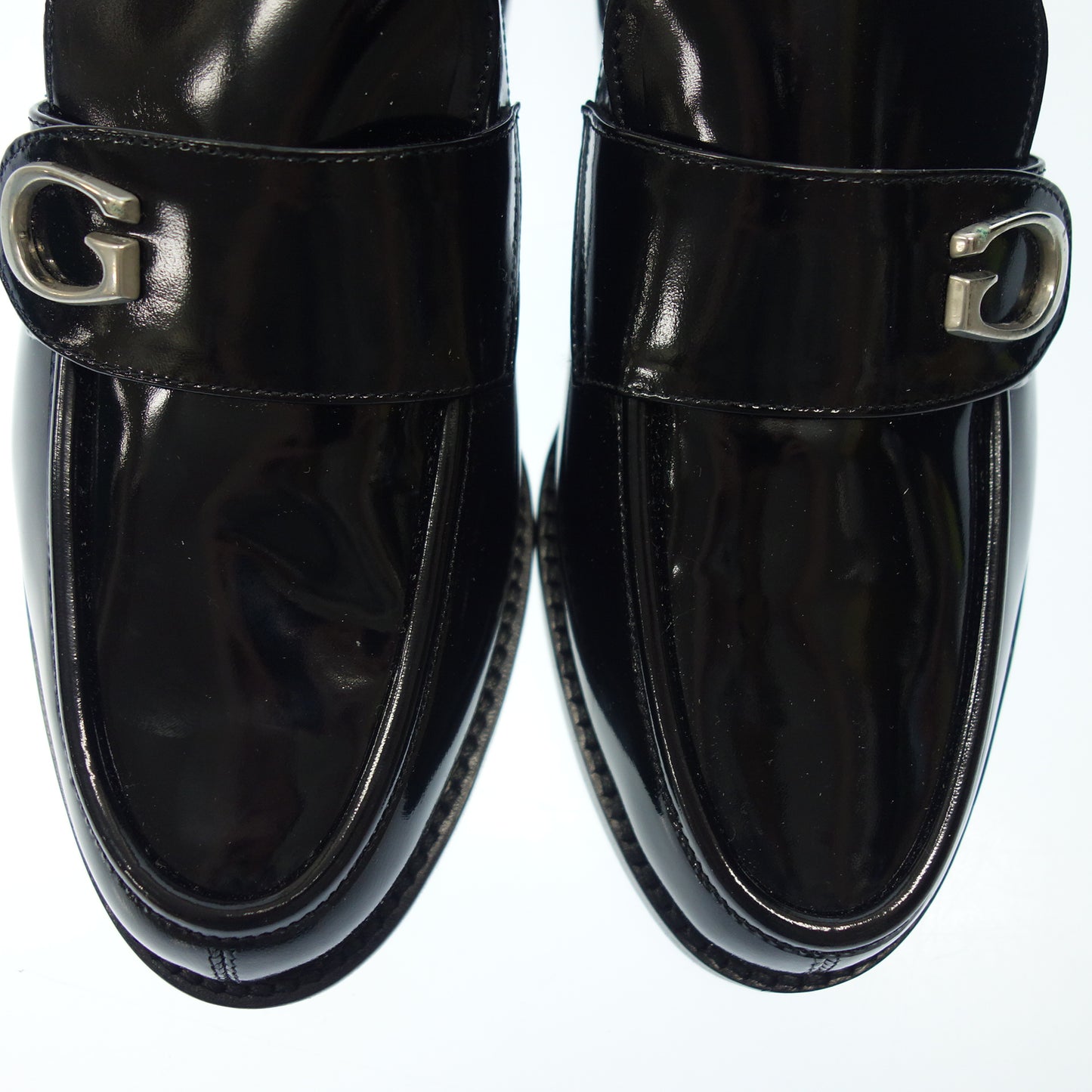 Good condition ◆ Gucci leather loafers patent leather silver metal fittings ladies 35h black GUCCI [AFD4] 