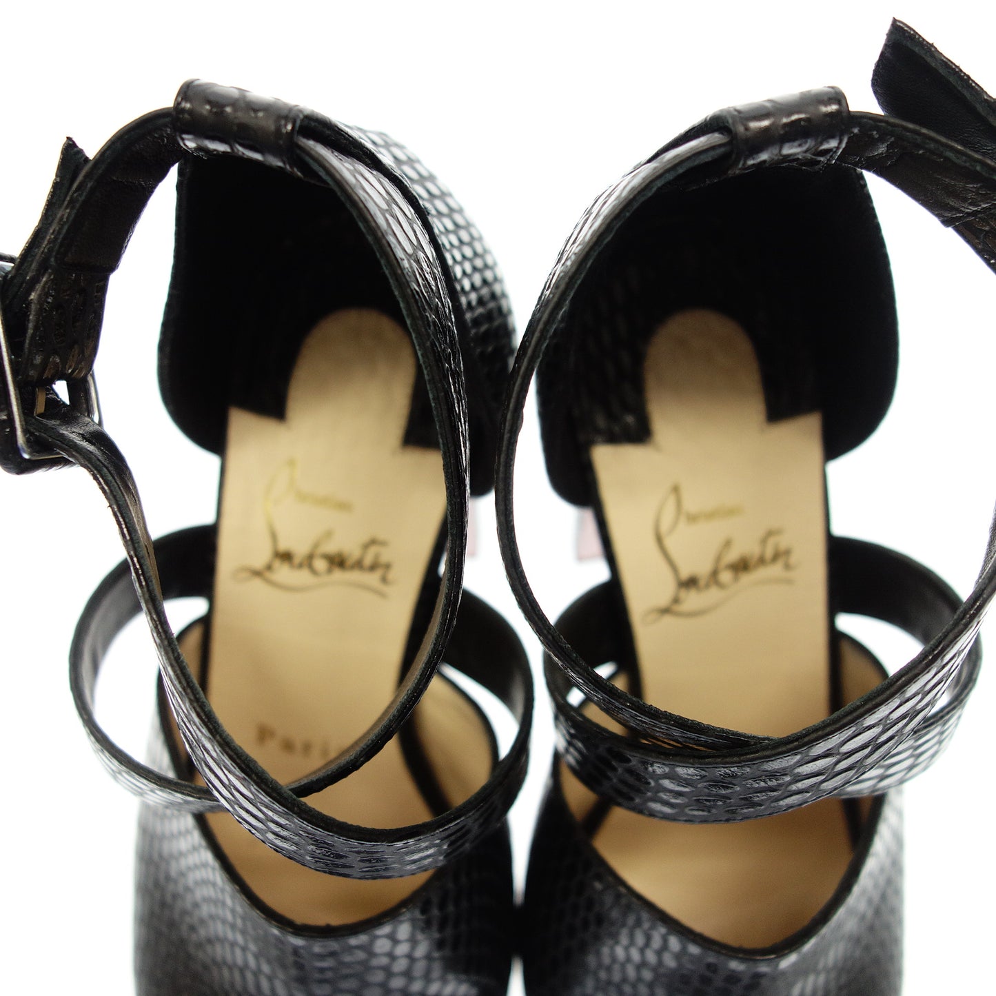 Good Condition◆Christian Louboutin Leather Sandals Embossed Women's Black Size 34.5 Christian Louboutin [AFD4] 