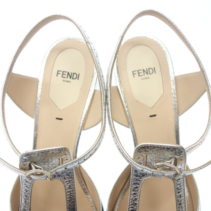 状况良好 ◆芬迪鞋跟凉鞋压纹皮带设计女士银色尺寸 39 FENDI [AFC51] 
