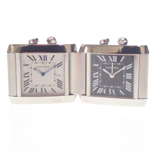 卡地亚 Travel Clock Tank Française 表盘 白色 x 黑色 银 with 盒子 Cartier [AFI15] [二手] 