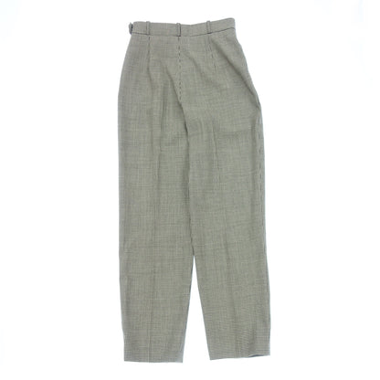 Good condition◆Hermes wool slacks pants houndstooth pattern leather pull ladies black x white size 38 HERMES [AFB1] 